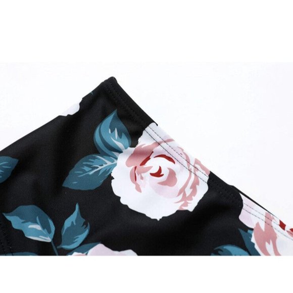 Tutorutor High Waisted Peplum Tankini Halter Swimsuit Retro Ruffle Floral M - Picture 4 of 5